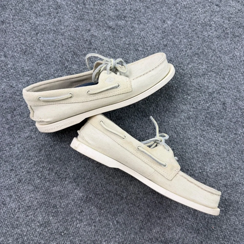 Sperry Top-Sider Mens 8 Boat Shoes Beige Canvas Suede Deck Shoes STS19368